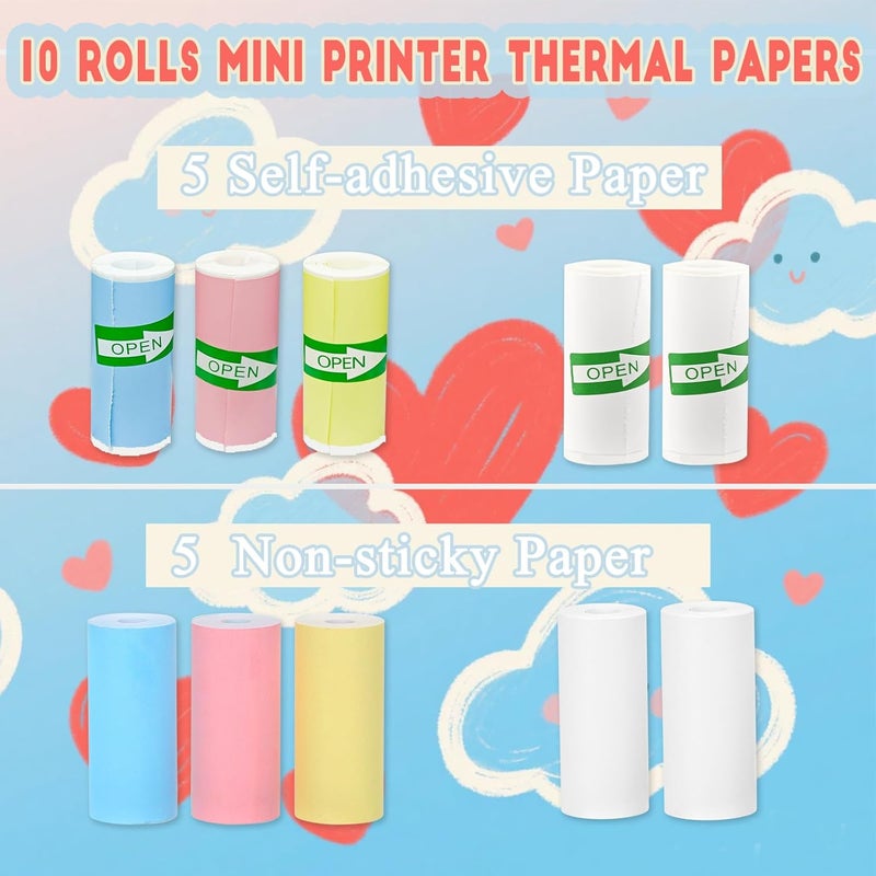 OMGFUNAA 10 Rolls 2-in-1 Mini Printer Paper - 5 Sticky Rolls & 5 Plain Rolls Compatible with M02/T02 Printers(Remove Inner Paper Holder), Thermal Sticker Paper for Photos, Lists, Study Notes & Scrapbooking - Image 2
